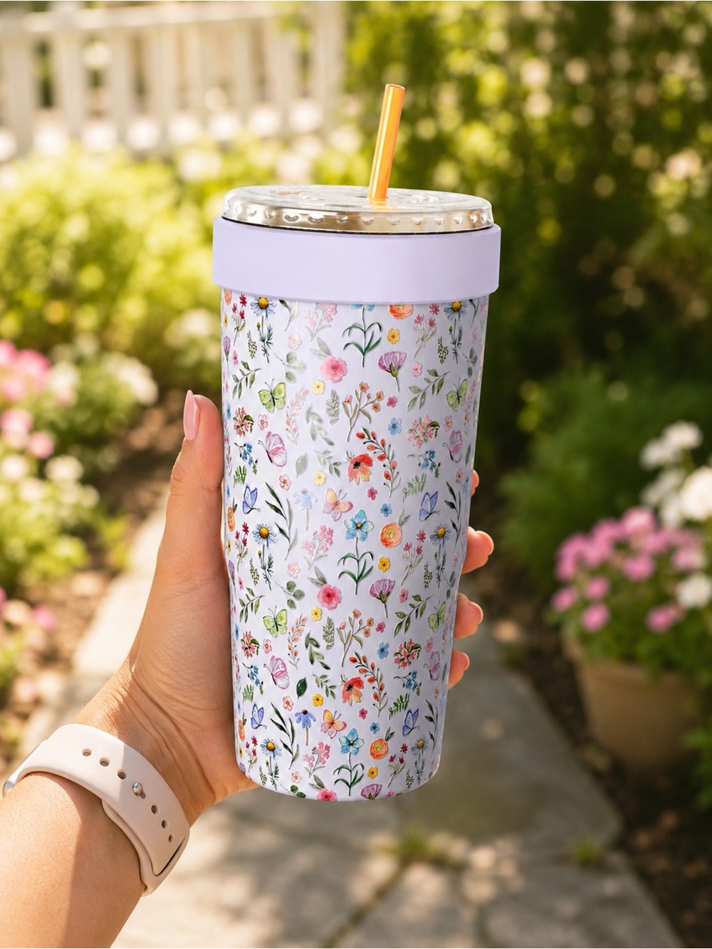 30oz Spring Wildflower Butterfly Universal Drop-In Tumbler Insulated Stainless